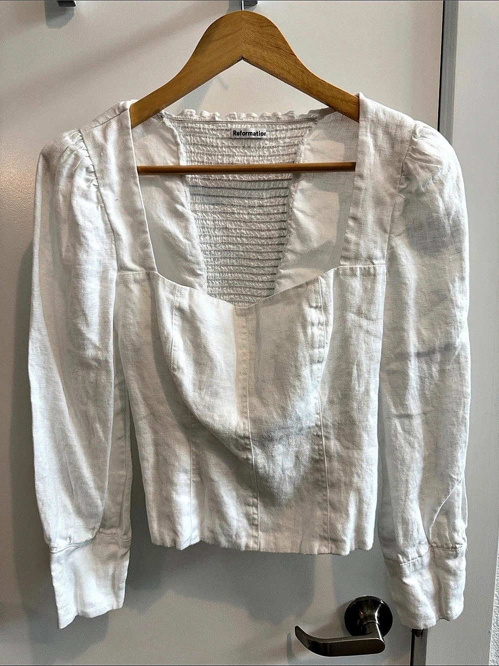 Reformation Stilton Linen Top White Blouse Size 6